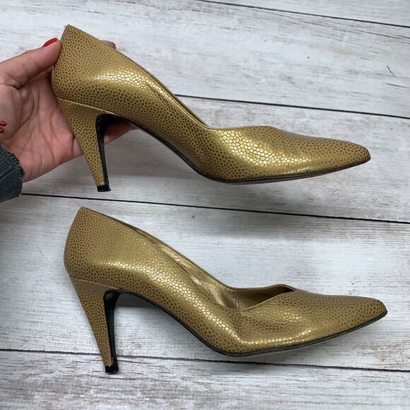 Stuart Weitzman for Mr. Seymour Gold Vintage High Heels Size 7.5 N - Picture 2 of 10